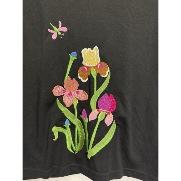 TE QUACKER FACTORY Women's Black Floral Embroidered Vest Grandma Core LARGE - Picture 5 of 7